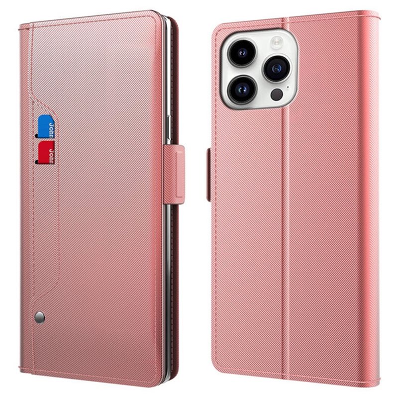 Lommebokdeksel Speil iPhone 15 Pro Max Rosa Gull - Pengepungdeksel med kortlomme