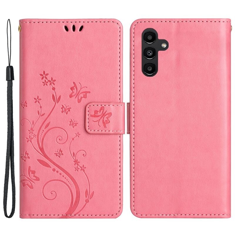 Lærveske Sommerfugler Samsung Galaxy A25 Rosa - Fint lommeboketui med mønster