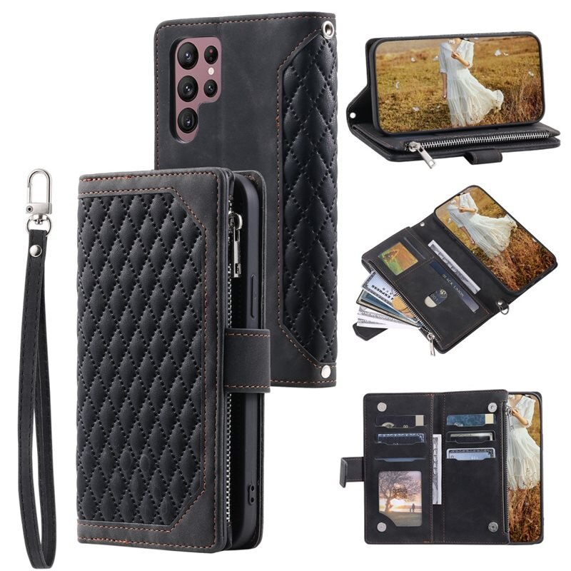 Lommebokveske Samsung Galaxy S24 Ultra Quilted Svart - Mobilveske for damer