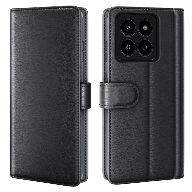 Ekte Lærveske Xiaomi 14 Pro Svart - Stilfullt lommeboketui med plass for sedler og kort