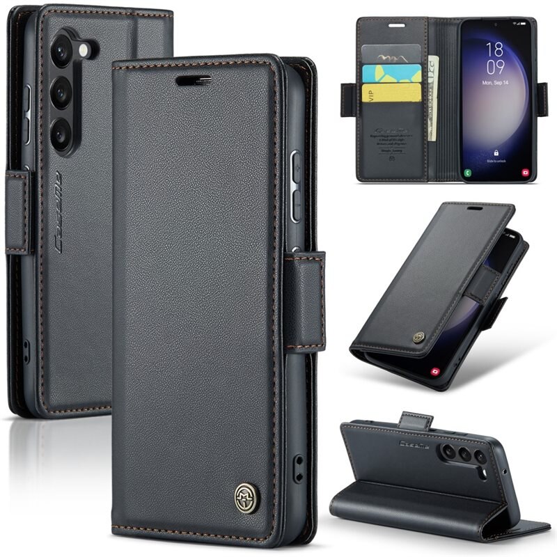 CaseMe RFID blocking Slim Lommebokveske Samsung Galaxy S24 Svart - Tynt mobildeksel med lommebok og RFID-beskyttelse