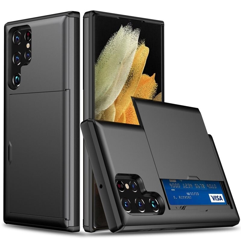 Deksel Kortholder Samsung Galaxy S24 Ultra Svart - Deksel med innebygd kortholder