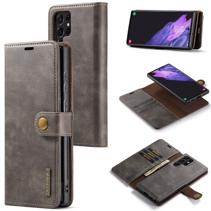 DG.MING Magnet Wallet Samsung Galaxy S24 Ultra Brown - Stilrent lær-etui med avtagbart magnetisk deksel