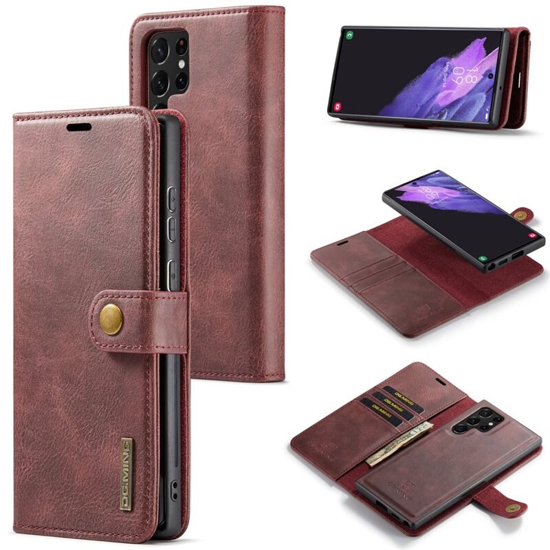 DG.MING Magnet Wallet Samsung Galaxy S24 Ultra Red - Stilrent lær-etui med avtagbart magnetisk deksel