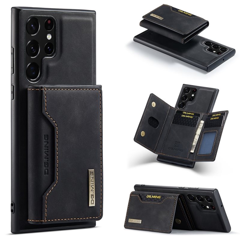 DG.MING Magnetic Card Slot Case Samsung Galaxy S24 Ultra Black - Praktiskt lær-etui med avtagbar lommebok og stativfunksjon