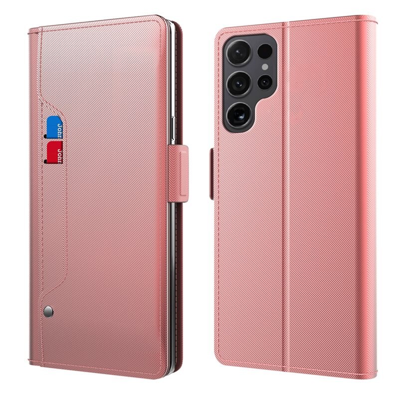 Lommebokdeksel Speil Samsung Galaxy S24 Ultra rosa gull - Pengepungdeksel med kortlomme