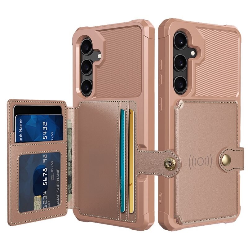 Tough Multi-slot Deksel Samsung Galaxy S24 Rosa - Mobildeksel med praktisk kortspor og lommebok