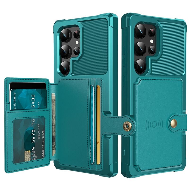 Tough Multi-slot Deksel Samsung Galaxy S24 Ultra Grønn - Mobildeksel med praktisk kortspor og lommebok