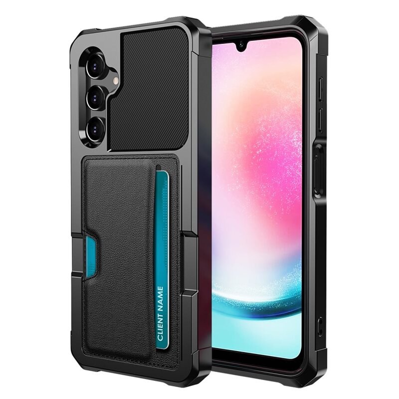 Tough Card Case Samsung Galaxy A15 svart - Ekstra støtsikkert deksel med lett tilgjengelig kortlomme for mobiltelefon