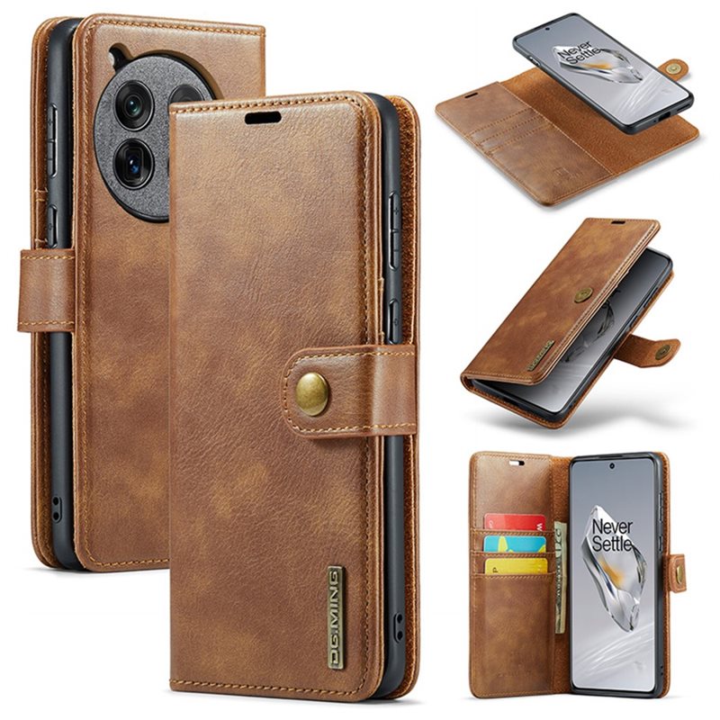 DG.MING Magnet Wallet OnePlus 12 Cognac - Stilrent lær-etui med avtagbart magnetisk deksel