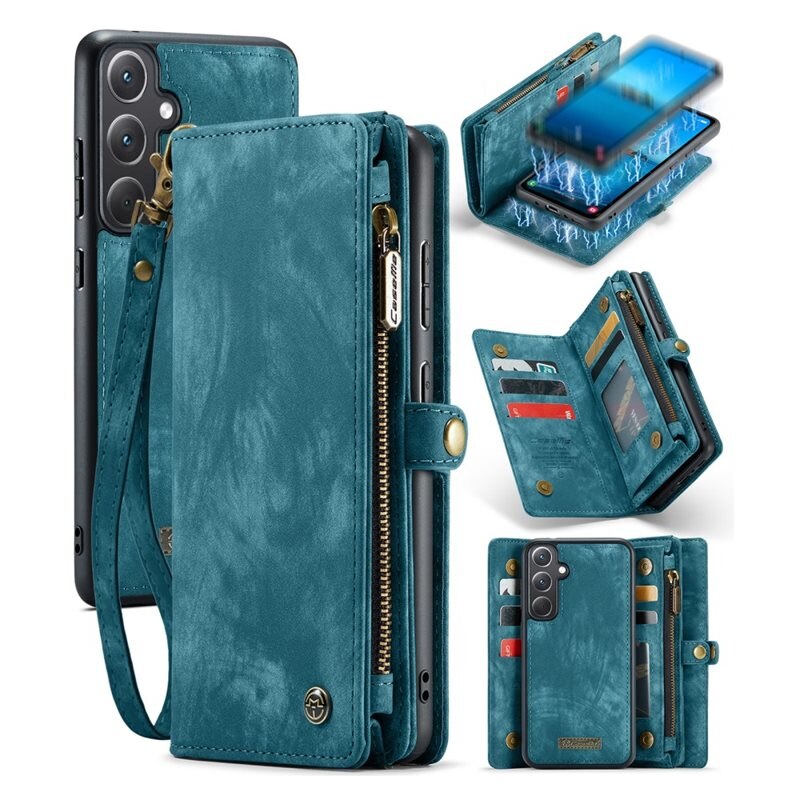 CaseMe Multi-slot Lommeboksetui Samsung Galaxy A35 Blå - Mobildeksel med ekstra mange kortplasser - Kortholder