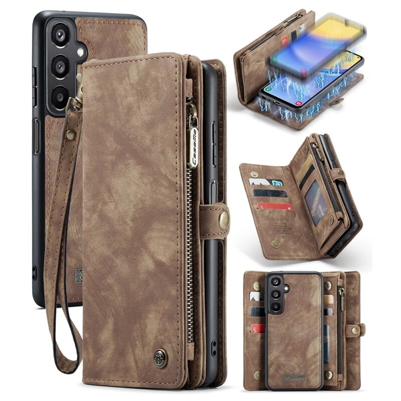 CaseMe Multi-slot Lommeboksetui Samsung Galaxy A05s Brun - Mobildeksel med ekstra mange kortplasser - Kortholder