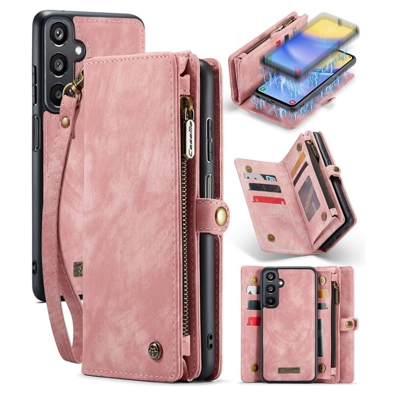 CaseMe Multi-slot Lommeboksetui Samsung Galaxy A05s Rosa - Mobildeksel med ekstra mange kortplasser - Kortholder