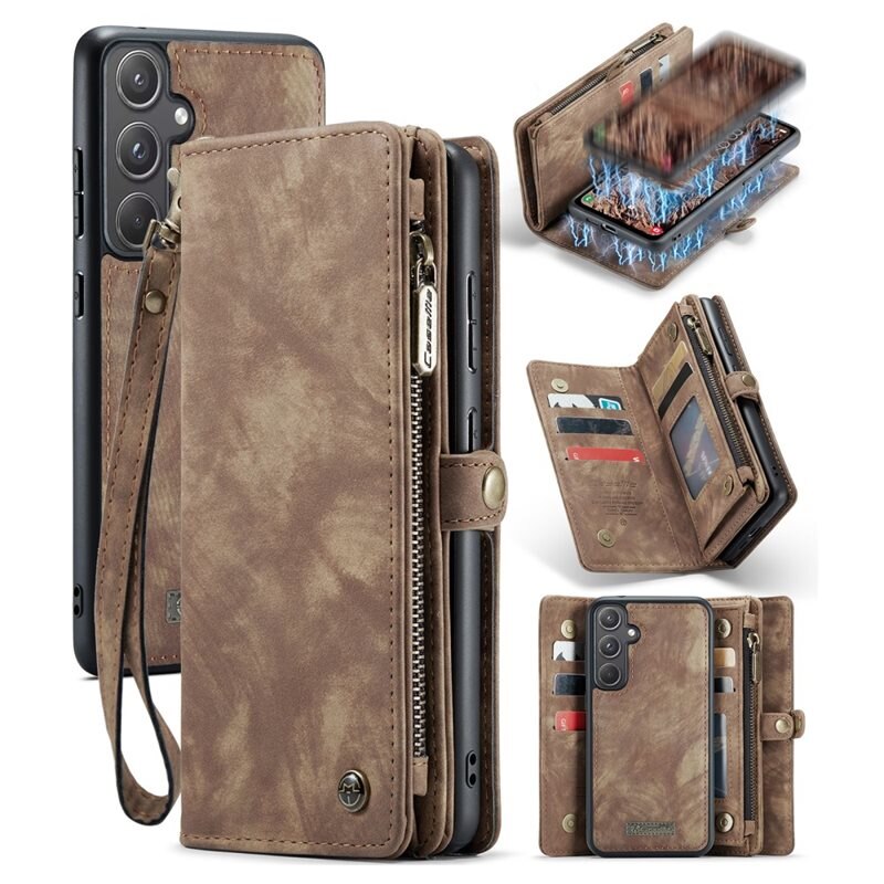 CaseMe Multi-slot Lommeboksetui Samsung Galaxy A55 Brun - Mobildeksel med ekstra mange kortplasser - Kortholder