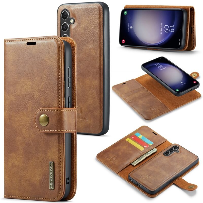 DG.MING Magnet Wallet Samsung Galaxy A55 Cognac - Stilrent lær-etui med avtagbart magnetisk deksel