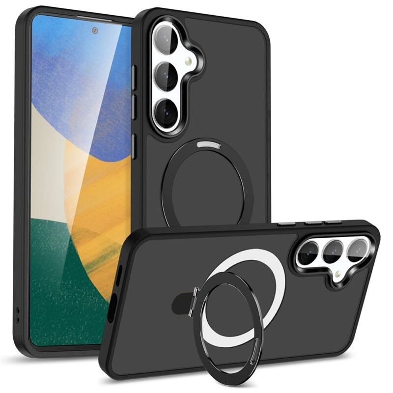 Hybriddeksel Magnetic Ring Samsung Galaxy S25 Plus Svart - Stilfullt deksel med uttrekkbar magnetisk ring