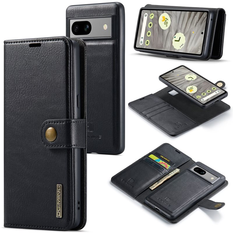 DG.MING Magnet Wallet Google Pixel 8a Black - Stilrent lær-etui med avtagbart magnetisk deksel