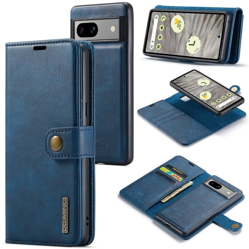 DG.MING Magnet Wallet Google Pixel 8a Blue - Stilrent lær-etui med avtagbart magnetisk deksel