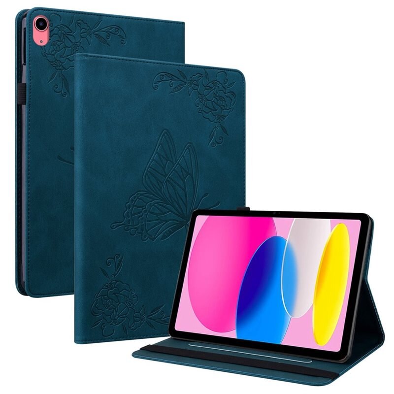 Lærveske Sommerfugler Apple iPad 10.9 10th Gen (2022) Blå - Fint nettbrettfutteral med mønster