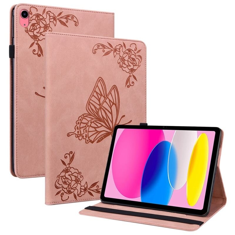 Lærveske Sommerfugler Apple iPad 10.9 10th Gen (2022) Rosa - Fint nettbrettfutteral med mønster