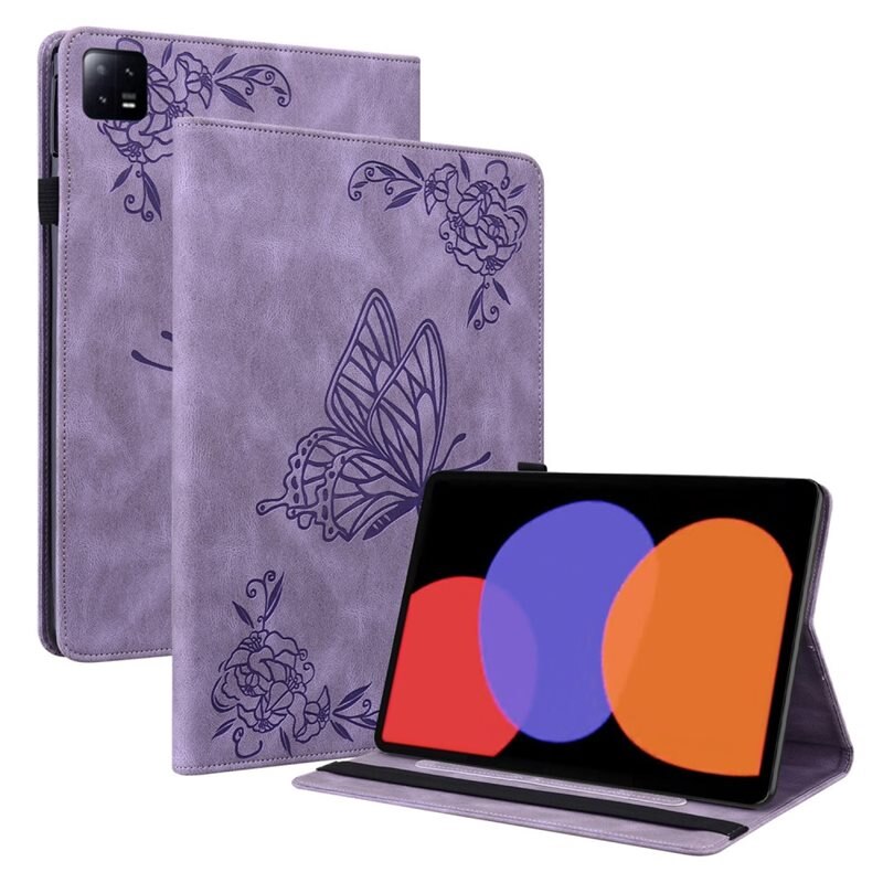 Lærveske Sommerfugler Xiaomi Pad 6 Pro Lilla - Fint nettbrettfutteral med mønster