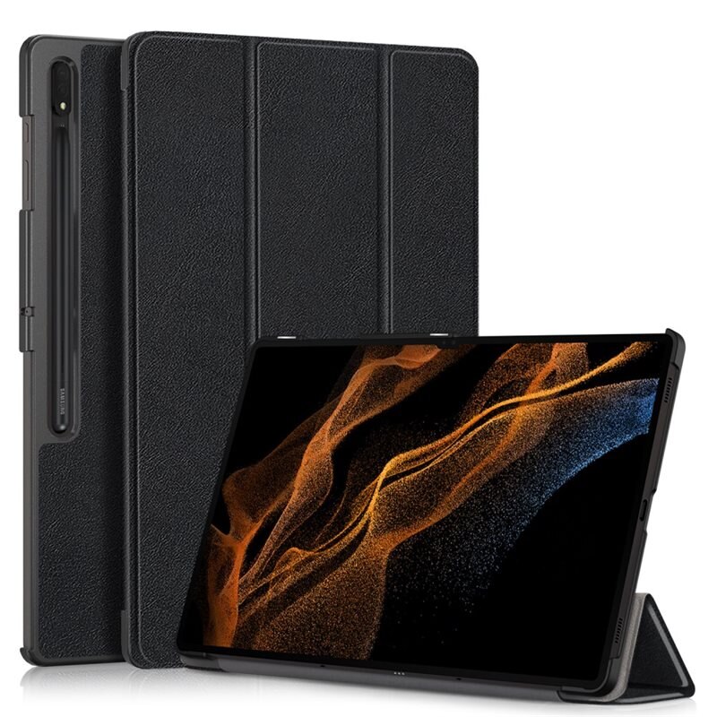 Etui Tri-fold Samsung Galaxy Tab S9 Ultra Svart - Beskyttende deksel med støttefunksjon