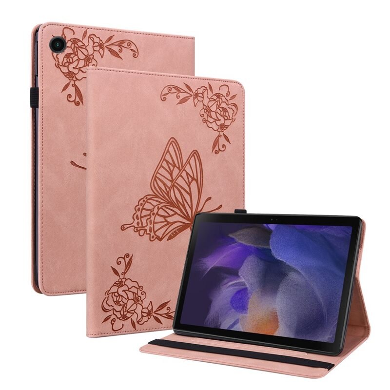 Lærveske Sommerfugler Samsung Galaxy Tab A9 Plus Rosa - Fint nettbrettfutteral med mønster