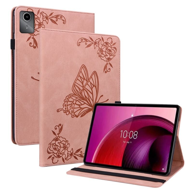 Lærveske Sommerfugler Lenovo Tab M11 Rosa - Fint nettbrettfutteral med mønster