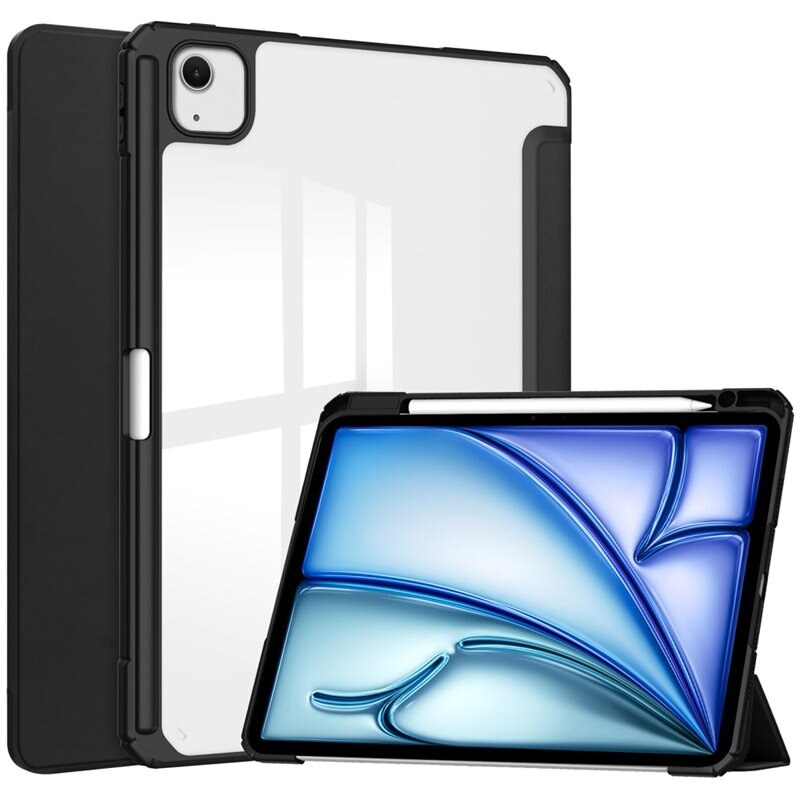 Apple iPad Air 13 (2024) Etui Tri-fold Pencil-holder Svart/gjennomsiktig