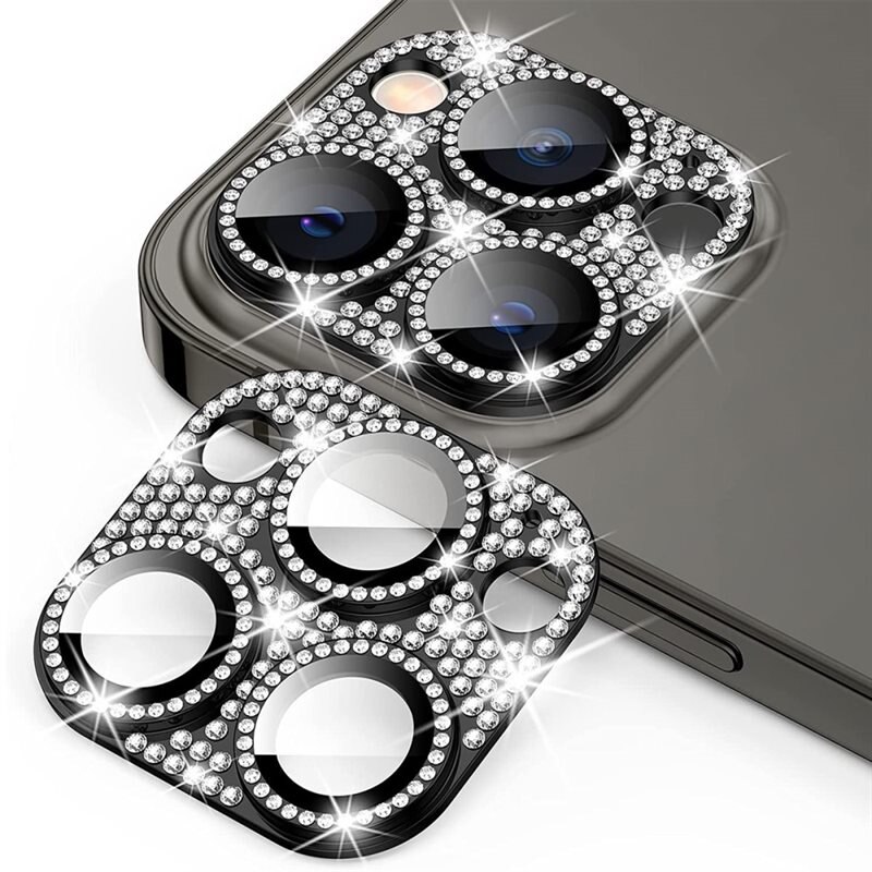 Hat Prince Glitter Kamerabeskyttelse Aluminium+Herdet Glass iPhone 16 Pro Max svart