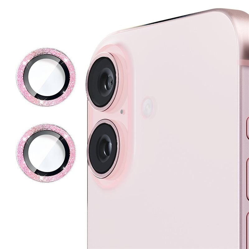 Hat Prince Glitter Linsebeskyttelse Aluminium iPhone 16 Plus rosa