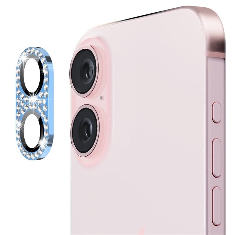 Hat Prince Glitter Kamerabeskyttelse Aluminium+Herdet Glass iPhone 16 Plus blå