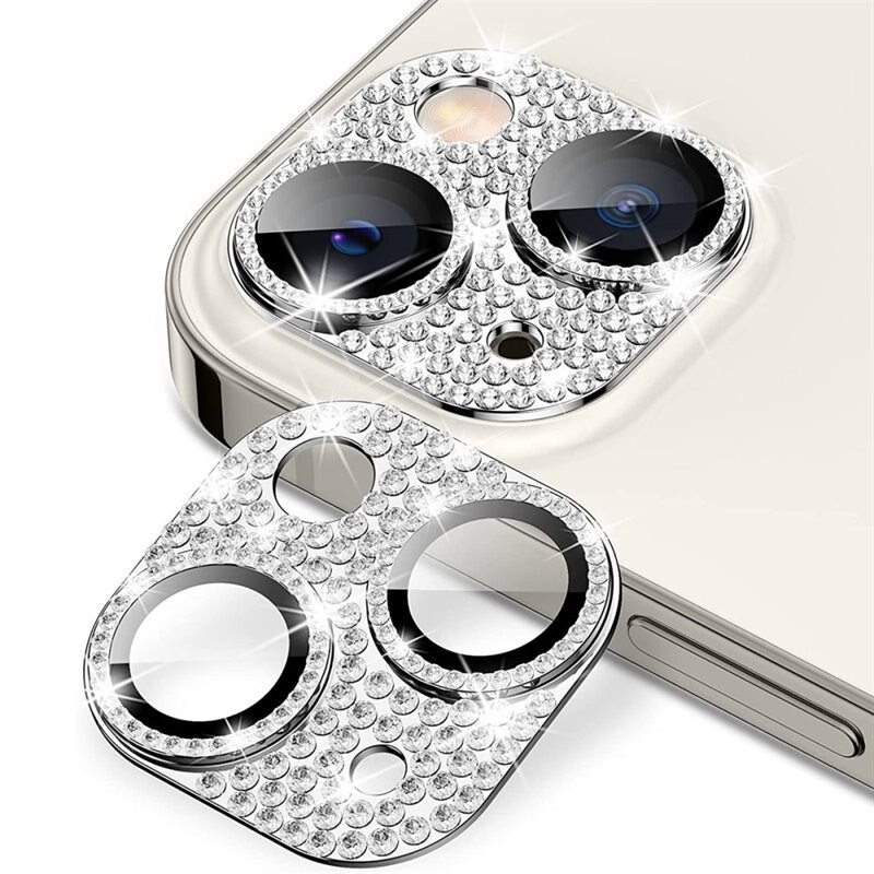 Hat Prince Glitter Kamerabeskyttelse Aluminium+Herdet Glass iPhone 14 Plus sølv