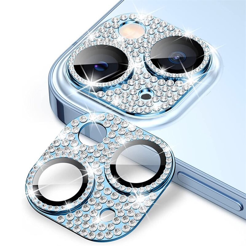 Hat Prince Glitter Kamerabeskyttelse Aluminium+Herdet Glass iPhone 14 blå