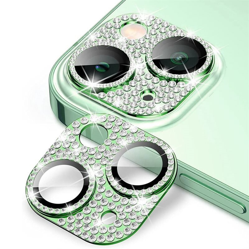 Hat Prince Glitter Kamerabeskyttelse Aluminium+Herdet Glass iPhone 15 grønn