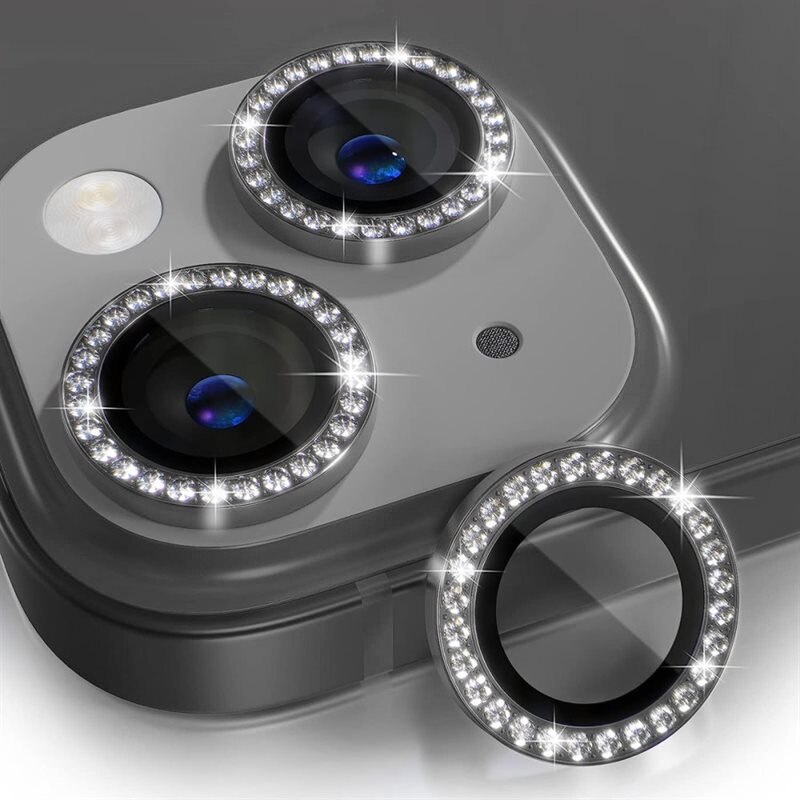 Hat Prince Rhinestone Linsebeskyttelse Aluminium iPhone 13 Mini svart