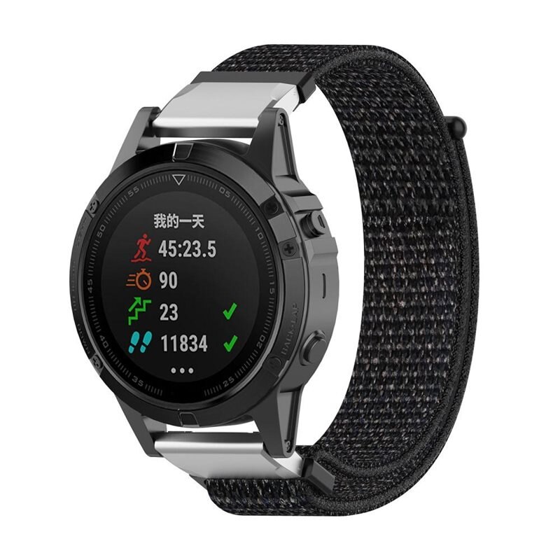 Garmin Fenix 5/Fenix 6 Pro/Fenix 7/Fenix 6/Fenix 5 Plus Nylonreim Svart - Armbånd i behagelig og ventilerende nylon