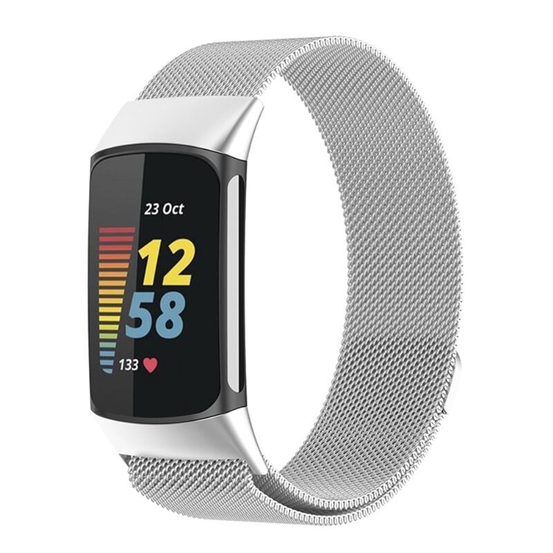 Fitbit Charge 5 Reim Milanese Loop Sølv - Luksuriøst armbånd med magnetisk lukking - Rustfritt stål