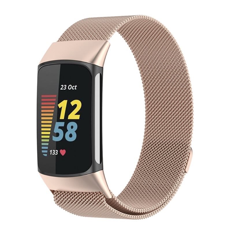 Fitbit Charge 5 Reim Milanese Loop Champagnegull - Luksuriøst armbånd med magnetisk lukking - Rustfritt stål