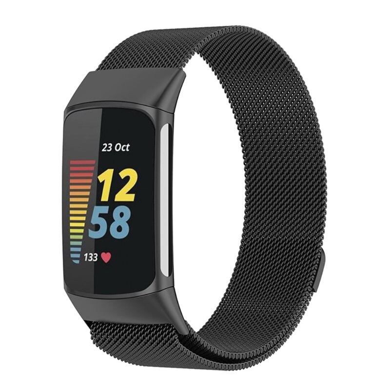 Fitbit Charge 5 Reim Milanese Loop Svart - Luksuriøst armbånd med magnetisk lukking - Rustfritt stål
