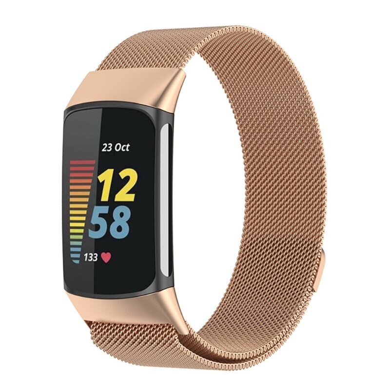 Fitbit Charge 5 Reim Milanese Loop Rosegull - Luksuriøst armbånd med magnetisk lukking - Rustfritt stål