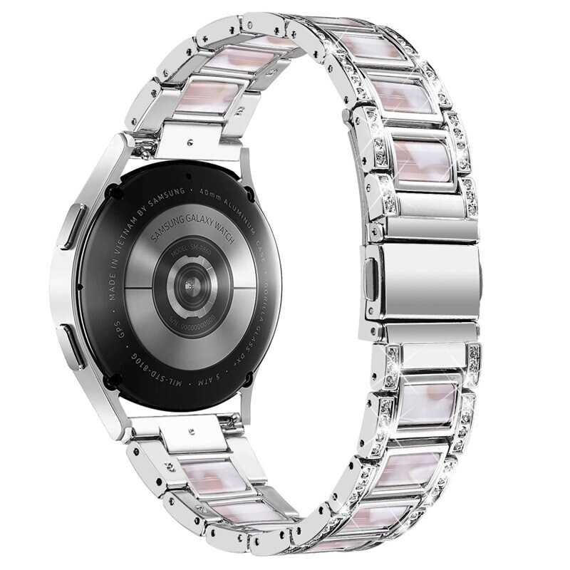 Diamond Bracelet Garmin Forerunner 165 Silver Pearl - Luksuriøst metallreim av rustfritt stål med diamantlignende steiner