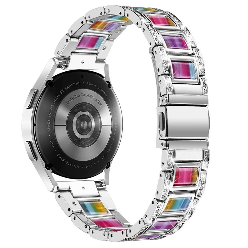 Diamond Bracelet Garmin Vivoactive 5 Silver Rainbow - Luksuriøst metallreim av rustfritt stål med diamantlignende steiner