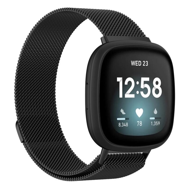 Fitbit Sense/Versa 3 Reim Milanese Loop Svart - Luksuriøst armbånd med magnetisk lukking - Rustfritt stål