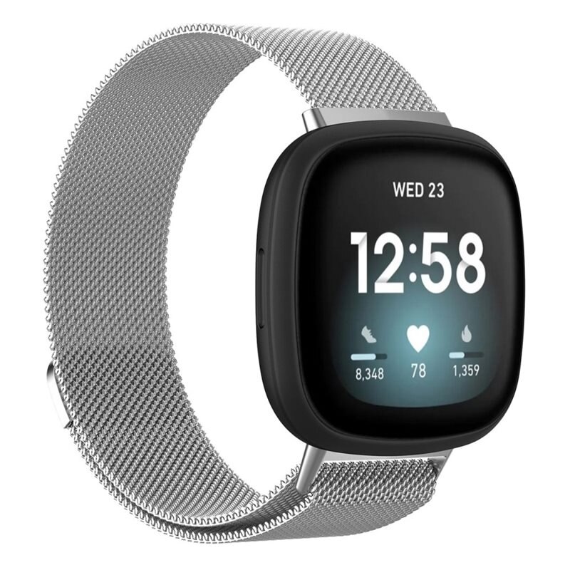 Fitbit Versa 4 Reim Milanese Loop Sølv - Luksuriøst armbånd med magnetisk lukking - Rustfritt stål