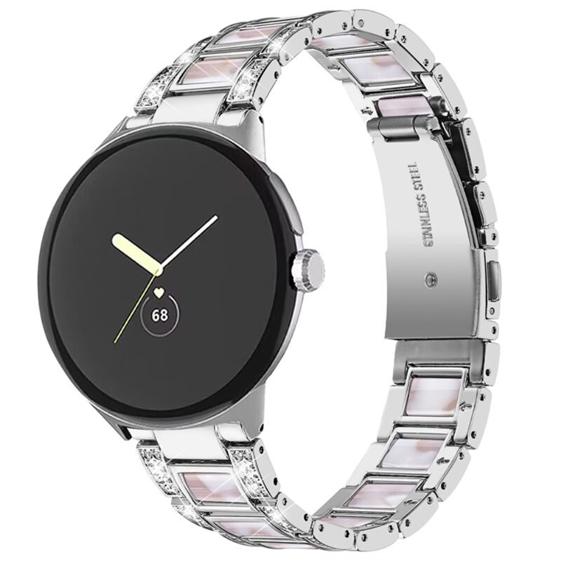Diamond Bracelet Google Pixel Watch 2 Silver Pearl - Luksuriøst metallreim av rustfritt stål med diamantlignende steiner