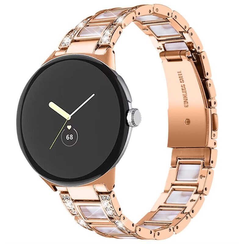 Diamond Bracelet Google Pixel Watch 3 41mm Rosegold Pearl - Luksuriøst metallreim av rustfritt stål med diamantlignende steiner
