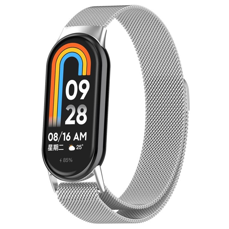 Xiaomi Smart Band 8 Reim Milanese Loop Sølv - Luksuriøst armbånd med magnetisk lukking - Rustfritt stål
