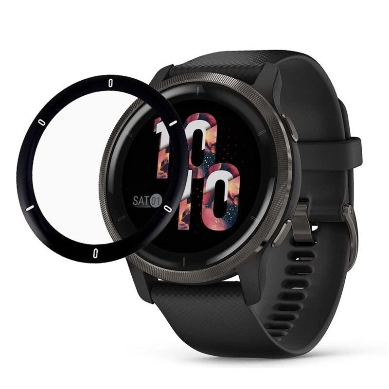 Heldekkende Plexiglass Skjermbeskytter Garmin Venu 2 svart