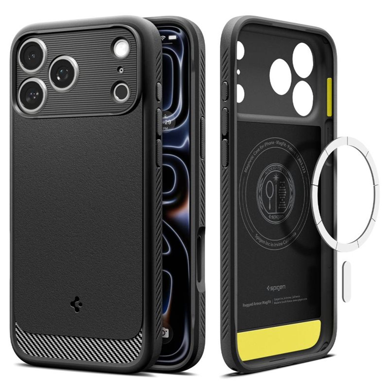Spigen iPhone 17 Pro Max Case Rugged Armor MagSafe Black - Mobildeksel med MagSafe
